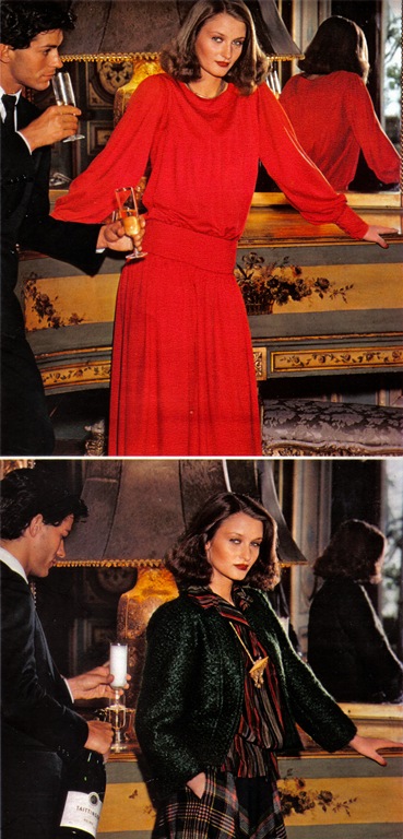 1979 - chic outfits - glitter coat and red dress
